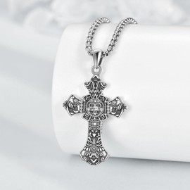 YFN Cross Necklace Sterling Silver Religious Cross Pendant Christian Jewellery Gifts for Men and Women, Sterling Silver, No Gemstone