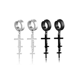 Clip On Cross Tassel Dangle Hoop Earrings Set of 2 Non-pierced Men Women Crosses Drop Huggie Earrings for Graduation Easter Christmas