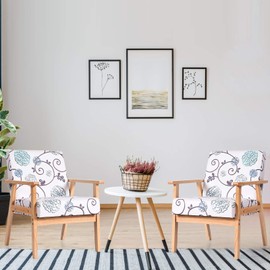 POWERSTONE Modern Accent Chair - Set of 2 Fabric Accent Arm Chair Upholstered Single Sofa with Wooden Legs for Living Room, Dinning Room, Club and Office, White