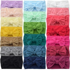 ALinmo 20PCS Elastic Nylon Turban Stretchy Soft Wide Bowknot Headbands for Babies Newborn Baby Girl Infant Toddler