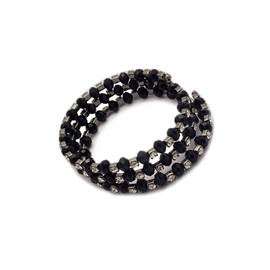Black Faceted Bead & Crystal Twist Bracelet on Silver- Prom/Bridesmaid Jewelry