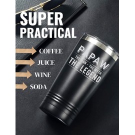 Onebttl Papaw Gifts Tumbler from Granddaughters and Grandsons for Christmas Birthday Father's Day, Stainless Steel Cup with Lid, 20oz/590ml - The Man The Myth The Legend