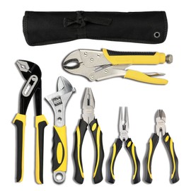 DOWELL Pliers Set - 6-Piece Kit with Groove Joint, Adjustable Wrench, Combination, Locking & Long Nose Diagonal Cutting Pliers
