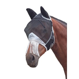 Shires Fine Mesh Fly Mask with Nose Fringe Black Small Pony