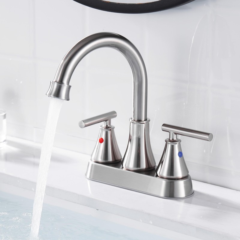 Bathroom Sink Faucet 4 Inch 2 Handle Centerset Brushed Nickel