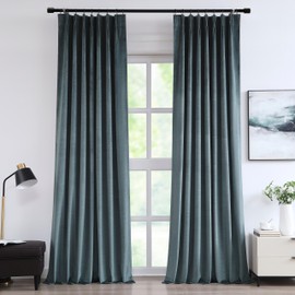 Vision Home Storm Blue Velvet Pinch Pleated Blackout Curtains 95% Room Darkening Window Curtains 102 inch for Living Room Bedroom Thermal Insulated Velvet Pleat Drapes Pin Hooks 2 Panels 40" Wx102 L