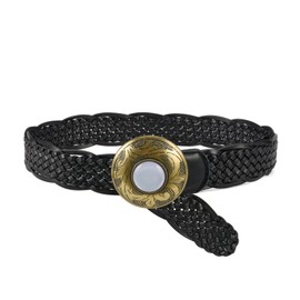 YooAi Braided belt for Women Wide Boho Woven Leather Belt Big Buckle for Dress & Jeans Black 105cm