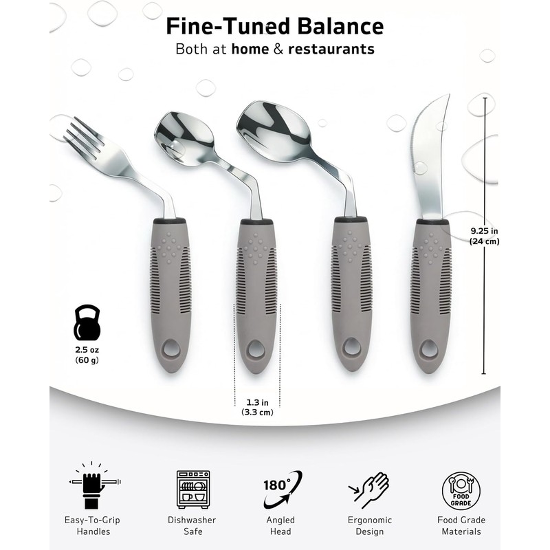 4-Piece Adaptive Utensils Set with Rocker Knife Shovel Spoon -