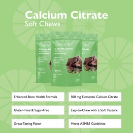 Celebrate Vitamins Bariatric 500mg Calcium Citrate Soft Chews with 500 IU Vitamin D3 – Essential for Gastric Bypass Patients & Bone Health - Sugar & Gluten Free, Chocolate (270 Chews)