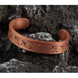 DEMMEX - XMas'24 - Premium 3mm Thick Pure Solid Engraved Copper Cuff Bracelet for Men and Women - Cut, Shaped, Engraved by Hand - Thickest of Its Kind - Matte Finish - Handmade in Turkey (S-M - Wrist 5.5''-6.9'')