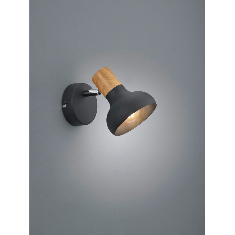 Reality Leuchten Latika R81521032 Wall Spotlight Metal Black Matt Wood