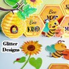 Qpout 63pcs Bee Bulletin Board Decorations,Holographic Glitter Sunflower Honey Bee