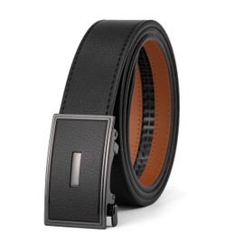 VRLEGEND Men's Automatic Leather Belt, Ratchet Belt without Holes for Business Suit, Size Adjusted, with Gift Box, Black-231217