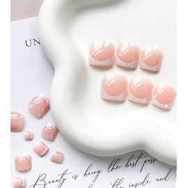 Square Fake Toenails Glossy White French Tip Press on Toenails Solid Short Acrylic False Toes Nails with Designs Cute Artificial Beach White Full Cover Toenail for Women and Girls 24 Pcs