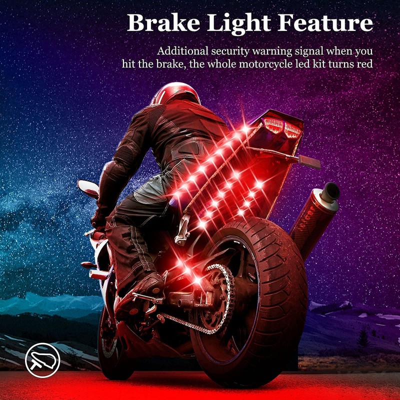 Motorcycle LED Underglow Kit, icicar 8 Pcs APP/RF Control Multicolor