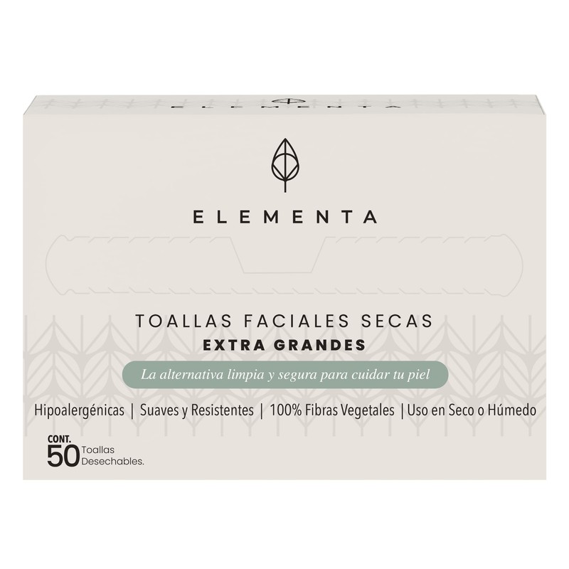 Elementa Toallas Faciales Secas Extra Grandes Desechables (Rostro Limpio y