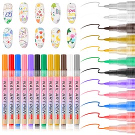 12 Colors Nail Art Pens Set, 2026 New 3D Nail Polish Pens, Paint Nail Drawing Liner Graffiti Dotting Nail Art Pen Kit Tools Nails Art Markers for Painting Point Liner DIY, Quick Dry(12 Colors)