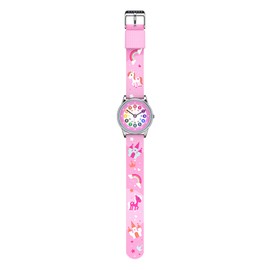 Cander Berlin MNA 1230 E Children's Watch Children's Watch Girls Watch Learning Dial Unicorn Pink Colourful, Candy pink, Round plastic bracelet with unicorn motif, learning dial
