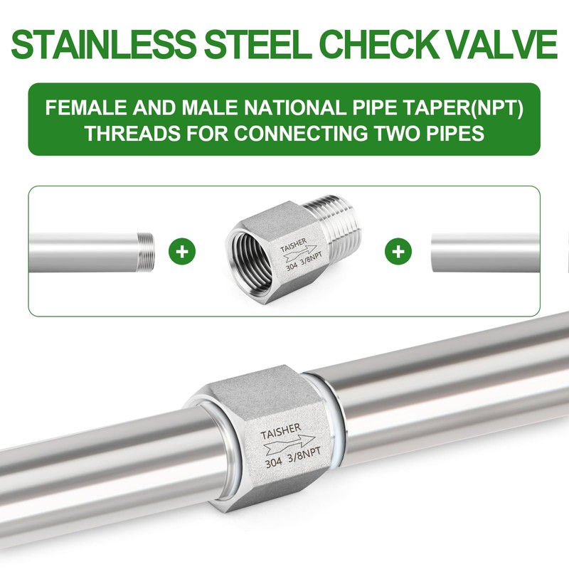 TAISHER 2PCS 304 Stainless Steel 3/8" NPT Male x 3/8"