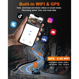 Abask Dash Cam Car, 3 Channel WiFi GPS Car Camera Front Rear Interior Dash Cam 4K+1080P+1080P with 64GB Card, Display 2.45 Inches, Reverse Gear Aid, Night Vision, Parking Monitor, G-Sensor, Loop