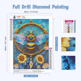 GHHKUD Diamond Painting Kits Bee for Adults, DIY 5D Dreamcatcher Diamond Painting, Full Drill Fantacy Diamond Art Kits Art Pictures for Relaxation Gifts Home Wall Decor 30x40cm