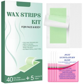 Kit De Tiras De Cera Para Depilar, Depilación Para Rostro, Piernas, Brazos Y Zona Íntima, Fórmula Suave De Cera Fría Para Piel Sensible, 40 Tiras Depi