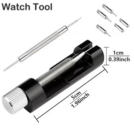 7-Piece Watch Band Link Removal Kit with Spring Bar Tool and Spare Pins, Black