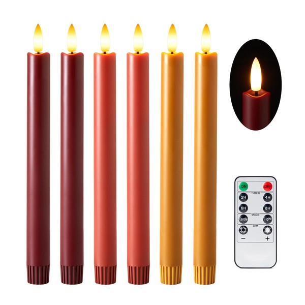 Velsyn Fall Flameless Taper Candles with Remote and Timer, 10"