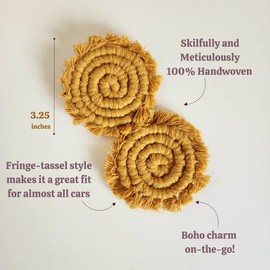 Cotton Car Coasters 2pc Car Cup Coasters Cute car Accessories for Women TIK tok Must Haves 2024 car Coasters for Cup Holders (Sunshine Yellow)