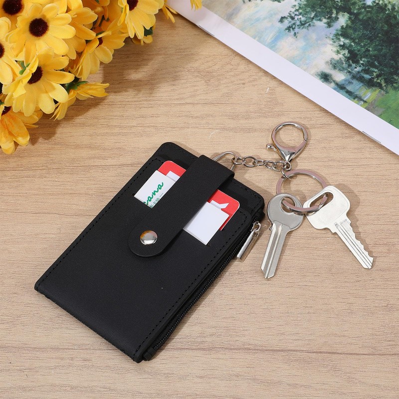 Shimmeroo Slim Keychain Card Holder for Men, Black Zipper Slim