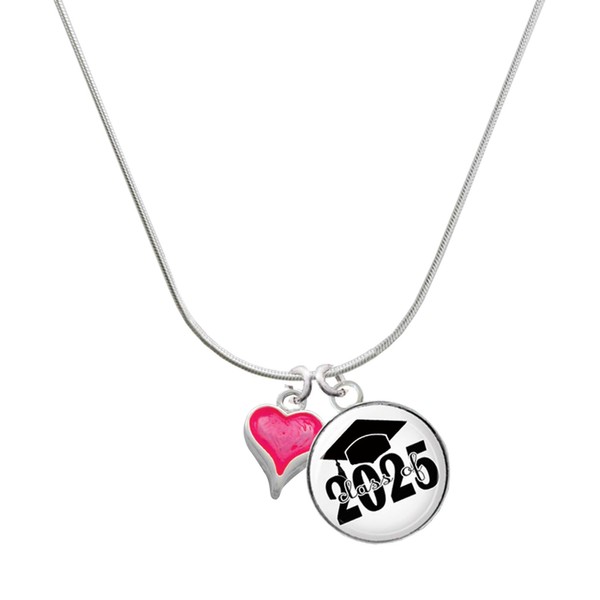 Delight Jewelry Silvertone Small Long Hot Pink Heart Script Class