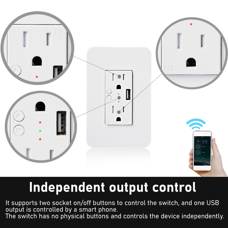15A WiFi Smart Wall Socket Partition Control USB Interface Remote
