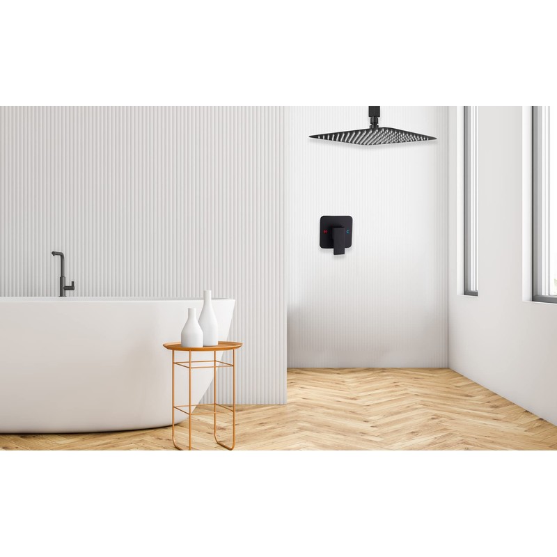 Black Ceiling Shower System Shower Faucet GGStudy Bathroom Luxury Rain