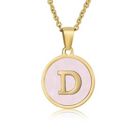 Gold Initial Necklace for Women Mother-of-Pearl Inlaid Pendant Necklace 18K Gold Plated Nature Shell Letter Necklace A-Z Pendant Choker Necklace Birthday Valentine's Day Gift for Her (D)