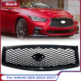 kspeed For Infiniti Q50 2014-2017 Front Bumper Upper Grille Gloss Black Grill ABS Grill