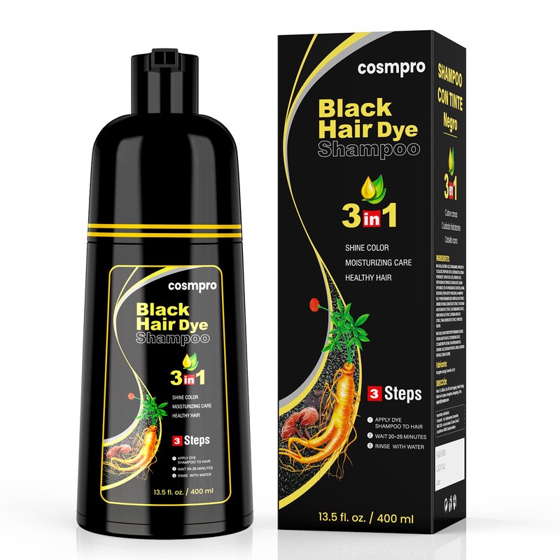 Black Hair Dye Shampoo 3 in 1, Shampoo Tinte Cubre