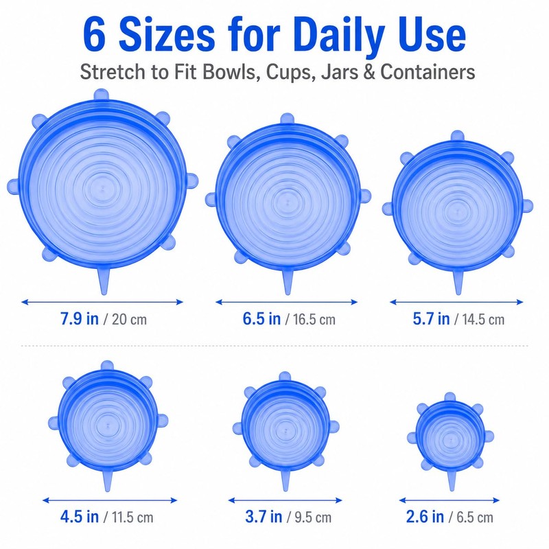 6pcs Reusable Silicone Stretch Lids, Six-piece Set Of Silicone Fresh-keeping