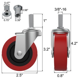 MySit 12 Pack Creeper Wheels 2.5 Inch Heavy Duty Swivel Caster Wheel Creeper Service Cart Stool Post Mount, M10 (Around 3/8") x 1" Metric Threaded Stem Casters Wheels Replacement