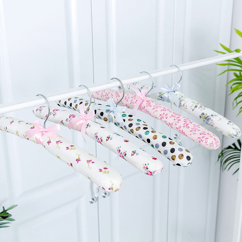 Padded Hangers for Women Clothing,5PCS Clothes Hangers Printed Bow Padded