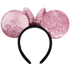 Dolebao 3D Mouse Sequin Ears Headband, Glitter Sequin Bow Hairbands Costume Headwear Hairs Accessories for Women Girls Kids(Pink)