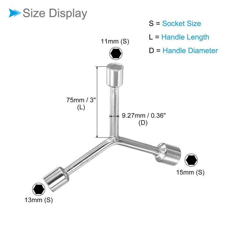 CoCud Y-Shape 3-Way Socket Wrench 11mm 13mm 15mm Length CR-V