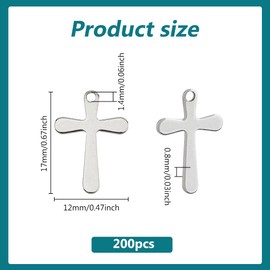 DICOSMETIC Pack of 200 Mini Cross Charm Stainless Steel Pendants Small Cross Pendant Religious Crosses Pendant Blank Cross Pendant Cute Small Pendant for Jewellery Making, Stainless Steel