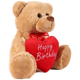 BRUBAKER Teddy Plush Bear with Heart Red Happy Birthday 35 cm Teddy Bear Plush Teddy Cuddly Toy Cuddly Toy Brown Light Brown