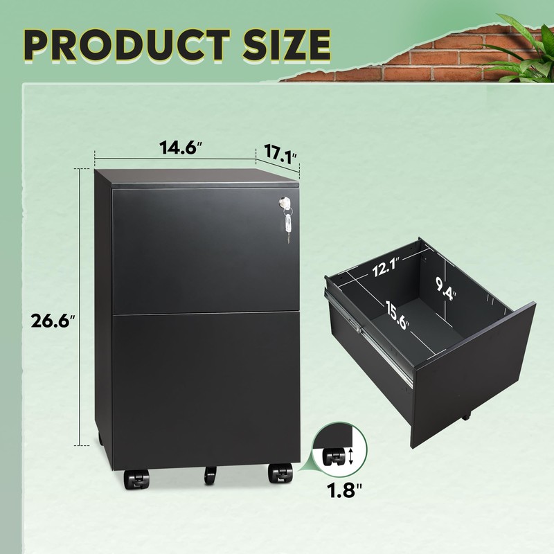 DEVAISE 2-Drawer File Cabinet with Lock, Rolling Metal Filing Cabinet