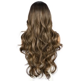 Sapphirwigs Brown Lace Front Wig, 13 x 4 (33x10 cm), Synthetic Body Wave, Ombre Brown Balayage, Kanekalon Futura Wig, Party, Date, Daily Wear, Natural Looking Wig, 66 cm/66