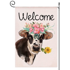 YaoChong Welcome Cows Spring Summer Floral Garden Flag Vertical Double Sided,Sunflower Seasonal Farmhouse Rustic Flags for Outdoor Outside Decoration 12.5 x 18 Inch