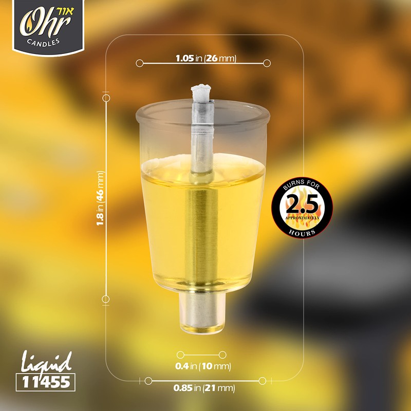 OHR CANDLES Pre - Filled Menorah Oil Cup Candles, Hanukkah