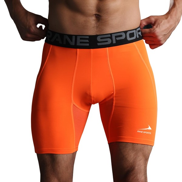 Viisendy Pro Mens Compression Leggings Shorts Tight Briefs, Orange/with side