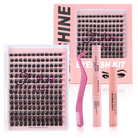 Fenshine Cluster Lashes Individual Lashes Wide Stem C/D Curl 9-15 mm Length DIY Eyelash Extension Individual Soft False Lashes for Personal Use at Home