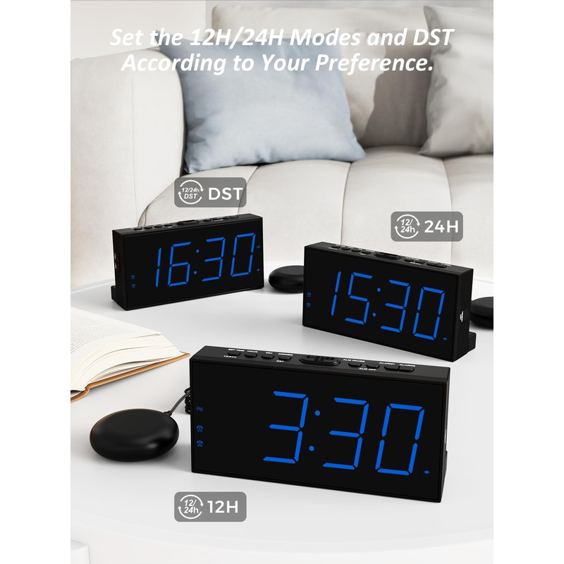 Mesqool Extra Loud Alarm Clock with Vibration for Bedroom, Bed